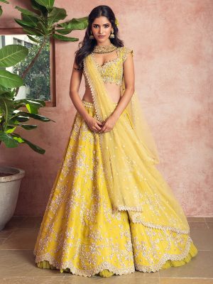 Photo of Yellow and Silver Lehenga with Sequin and Gota Work